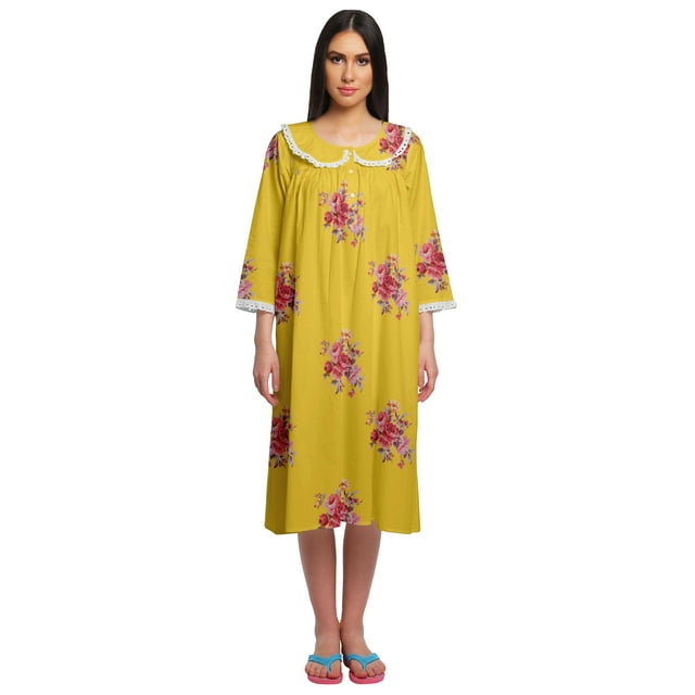 Moomaya Chemise de Nuit Boutonnée Longueur Genou pour Femmes Imprimée