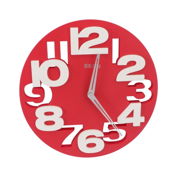 EeaseMX Reloj de pared redondo con números grandes en 3D, novedoso, para cocina, hogar y oficina (rojo)