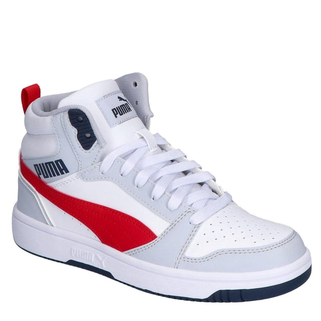 Tenis Puma Rebound V6 MID JR UNISEX 393831-09 blanco 22.5