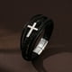 thumbnail image 2 of Pulsera de cuero negro para hombre Pulsera de cuero trenzado de capas Confirmación, 2 of 5