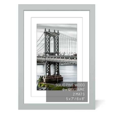 Uhfwifr 9X12 Picture Frames Solid Wood Display Pictures 6X8 Or 5X7 With Mat Or 9X12 Frame Without Mat Poster Photo Frame Art With 2 Mats For Wall Mounting Or Table Top(Gray)
