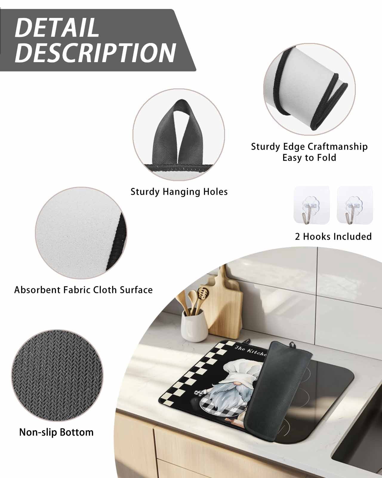 Stove Top Covers for Electric Stove, Chef Gnomes Glass Stovetop Cover Protector, Black White Plaid Dessert Maker Cake Induction Cooktop Protector Oven Mat for Kitchen Countertop 24"x21"