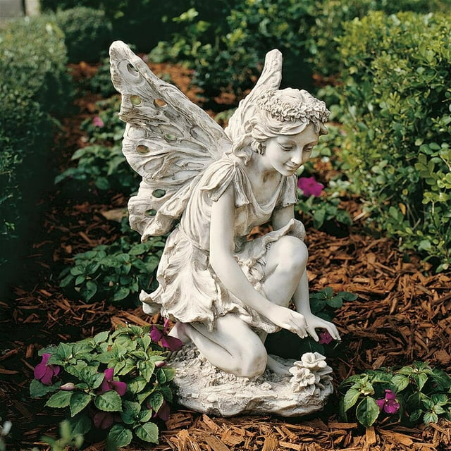 Design Toscano KY71004 Fiona The Flower Fairy Garden Statue, 17 Inch, Antique Stone
