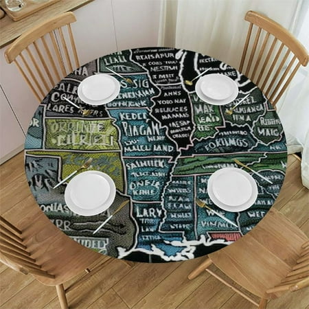 

BCIIG Languages Colors Map Round Table Cover Stain Resistant Washable Indoor Outdoor Tablecloth Kitchen Dining Wedding Parties 100% Polyester Fiber 46-50