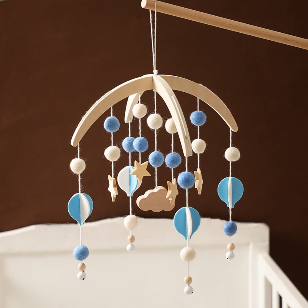 Wooden Baby Crib Bell – Star-Shaped Hanging Wind Chime Toy, Soothing Rotating Mobile for Newborns & Infants, Blue
