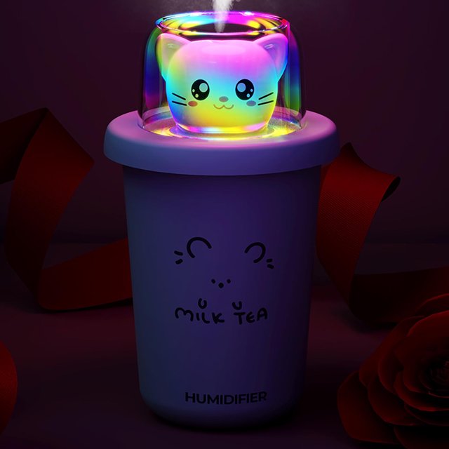 Nuevo humidificador de taza de té de la leche, humidificador de escritorio para dormitorio, luz nocturna colorida, pulverizador de agua recargable por Usb Wmkox8yii FSASFJB1546