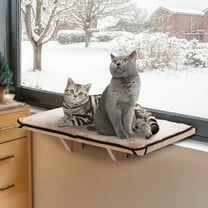 PETSFIT 2 Cats Design Window Perch, Cat Hammock Window Seat with Natural Wood &Removable Fleece Mat for Large Cats, Easy to Adjust&Assemble Cat Bed for Windowsill, Bedside and Drawer