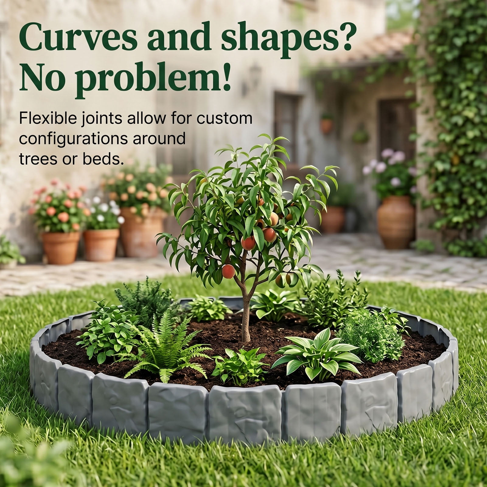 Imitation Stone Garden Fence Plastic Retaining Edging Border Grey Cobbled Effect,Plastic Garden Retaining Edging Fence,Flexible Interlocking Landscape Edging,for Landscaping Flower Beds