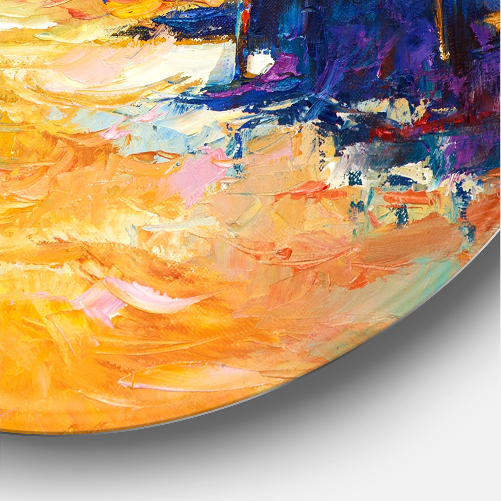Designart 'Little Boat During Warm and Orange Evening' Nautical & Coastal Circle Metal Wall Art 36x36 - Disc of 36