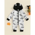 thumbnail image 2 of Suealasg Infant Boy Girl Halloween Full Length Jumpsuit Long Sleeve Bat Print Hooded Romper Bodysuit 3 6 12 18 24 Months Baby Girl Boy Halloween Clothes, 2 of 7