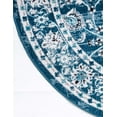 thumbnail image 3 of 8' Teal Blue and Ivory Floral Round Area Throw Rug, 3 of 3