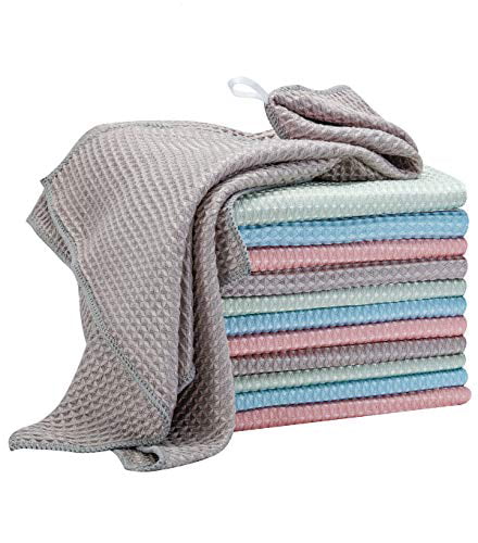 Home Microfiber Waffle Weave Kitchen Towels Set Dish Cleaning Cloth 12x12 6 Pack 