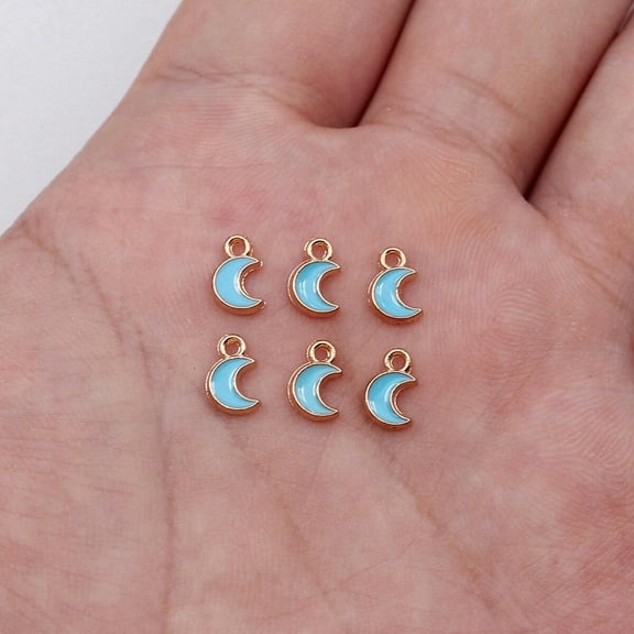 HOOUN 300 Pcs Multicolor Alloy Enamel Moon Charms Pendant 8x5MM Diy Making D20281-Blue