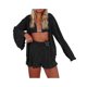 thumbnail image 3 of VISgogo Conjunto de ropa informal para mujer Sujetador de camisa de manga larga con textura fruncida de color sólido con pantalones cortos de cintura elástica VISgogo moda, 3 of 9