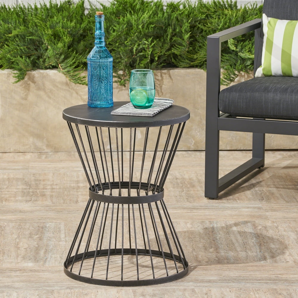 Fern Outdoor 16 Inch Matte Black Iron Side Table