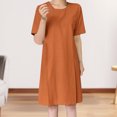 thumbnail image 4 of Moda mujer vestido suelto algodón lino camiseta vestido cuello redondo una línea vestido de sol FLhrweasw Nuevo, 4 of 9