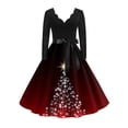 thumbnail image 2 of Women's Fashion Elegant Autumn and Winter Long Sleeve V-Neck Christmas Print Dress for Holiday Parties and Casual Wear, Stylish Women's Seasonal Dress,Red,2XL, 2 of 5