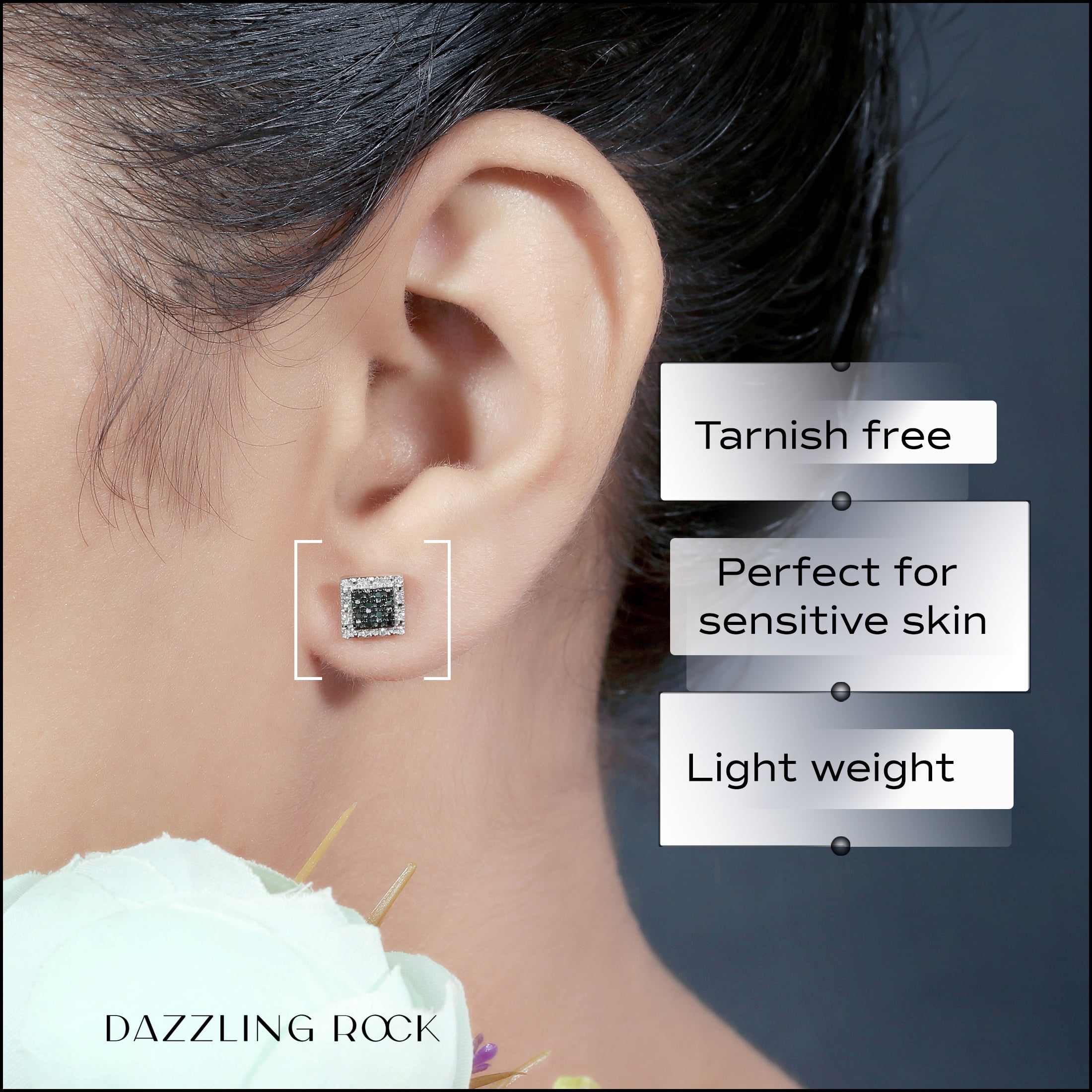 Dazzlingrock Collection 0.15 CT Round Black, White Diamond Unisex Stud Earrings, Sterling Silver