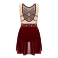 thumbnail image 4 of Doomiva Figure Skating Dress for Kids Girls Rhinestone Sleeveless Ballet Lyrical Dance Leotard Performance Dancewear Burgundy 14, 4 of 7