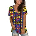 thumbnail image 2 of JTZGDY Western Shirts for Women Vintage African Dashiki Print Summer Short Sleeve Casual V Neck Contrast Color Ethnic T-Shirts Trendy Ladies Flowy Tunic Blouse Purple#03 S, 2 of 6