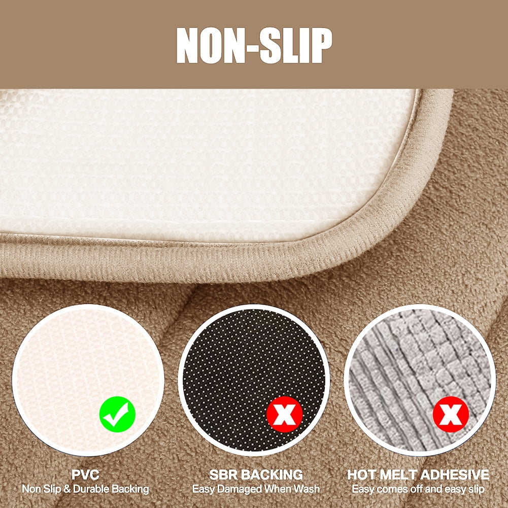3 Piece Memory Foam Bath Mat Set with U-Shaped Toilet Mat Bathroom Rugs Soft Comfortable Water Absorption Bath Carpet Non-Slip Thick Machine Washable for Kitchen/Living Room(Beige)