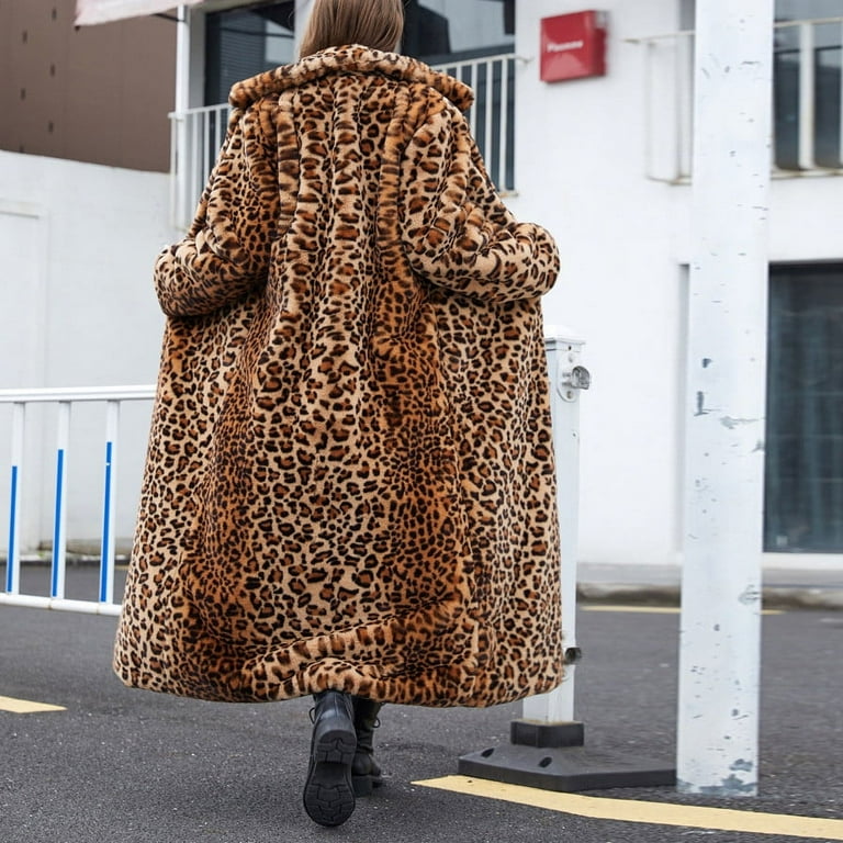 Plus size faux fur leopard print coats deals