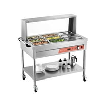 VEVOR 9-Pan Commercial Food Warmer, 9 x 1/3 Pans Electric Steam Table, 1500W Professional Buffet Catering Food Warmer with Shield Undershelf Wheels, Stainless Steel Server
