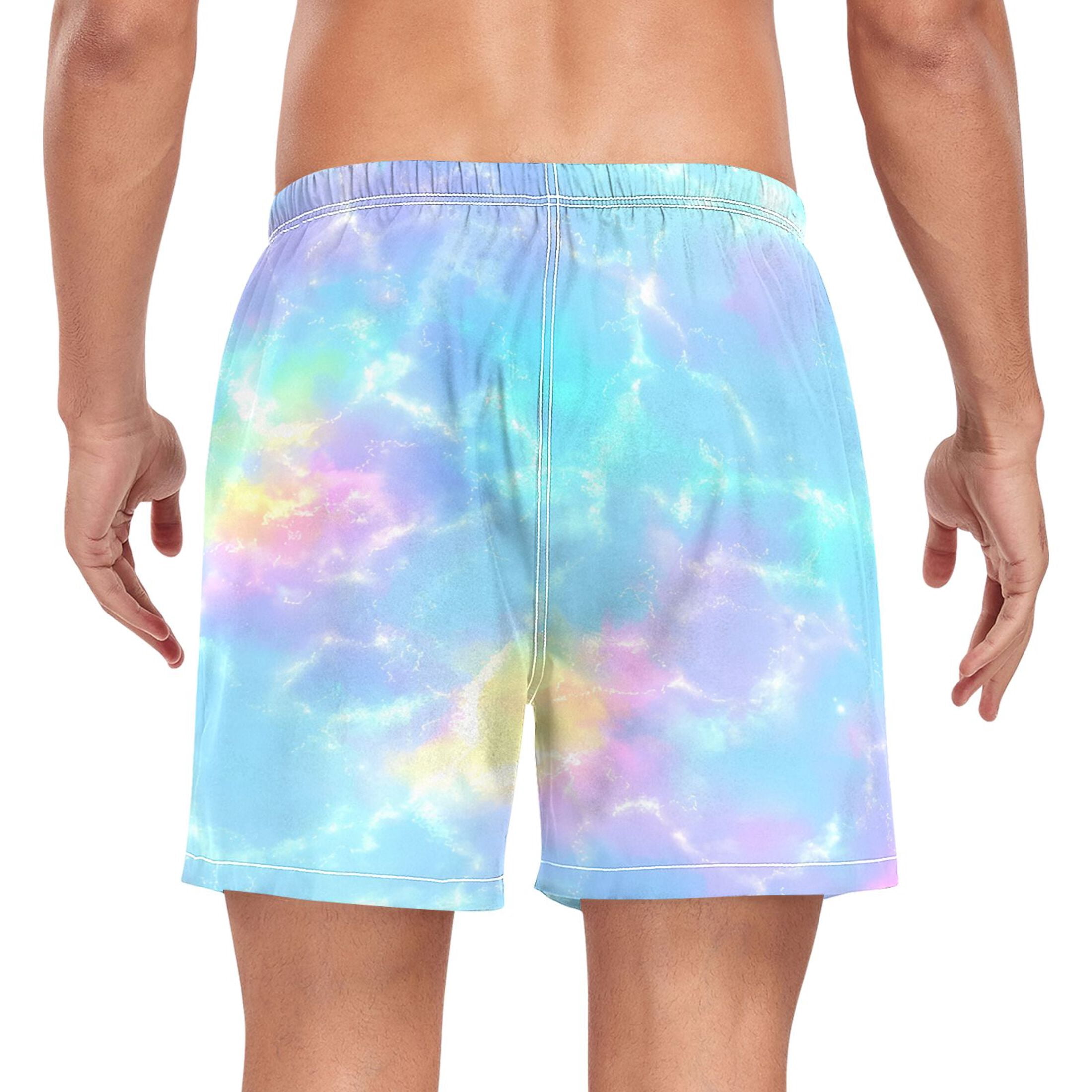 joogoo Men's Tie Dye Swim Trunks with Liner Pocket Beach Shorts Large