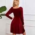thumbnail image 4 of Womens Wrap V Neck Long Sleeve Velvet A Line Cocktail Party Swing Fit and Flare Skater Mini Dress - Medium, 4 of 6