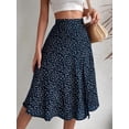 thumbnail image 6 of Women'S Summer High Waisted Flowy Slit Midi Skirts Casual Boho Floral Beach Skirt Blue M, 6 of 9