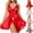 Red, variant on uublik Sleep Wear Set For Women Valentine's Day Bodysuit V Neck Nightgown Nightwear Sleepwear Pink