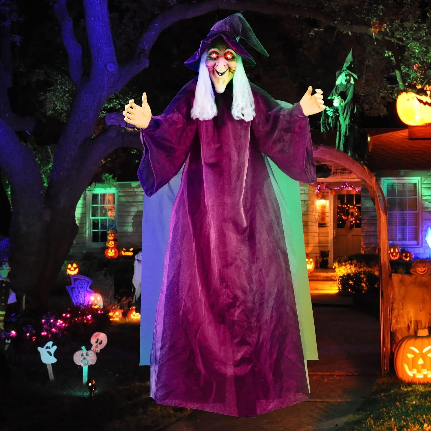 71" Hanging Talking Witch, Animated Indoor/Outdoor Halloween Decoration