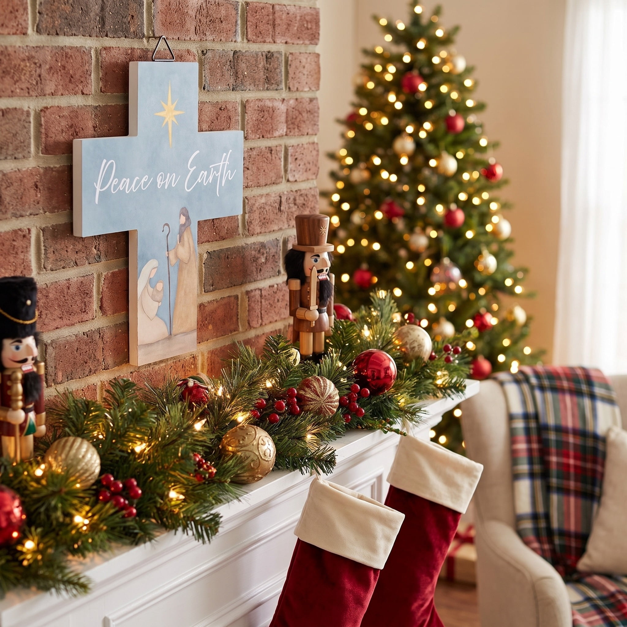 Peace on Earth Cross Christmas Wall Art, Multicolor, 9.8", by Holiday Time