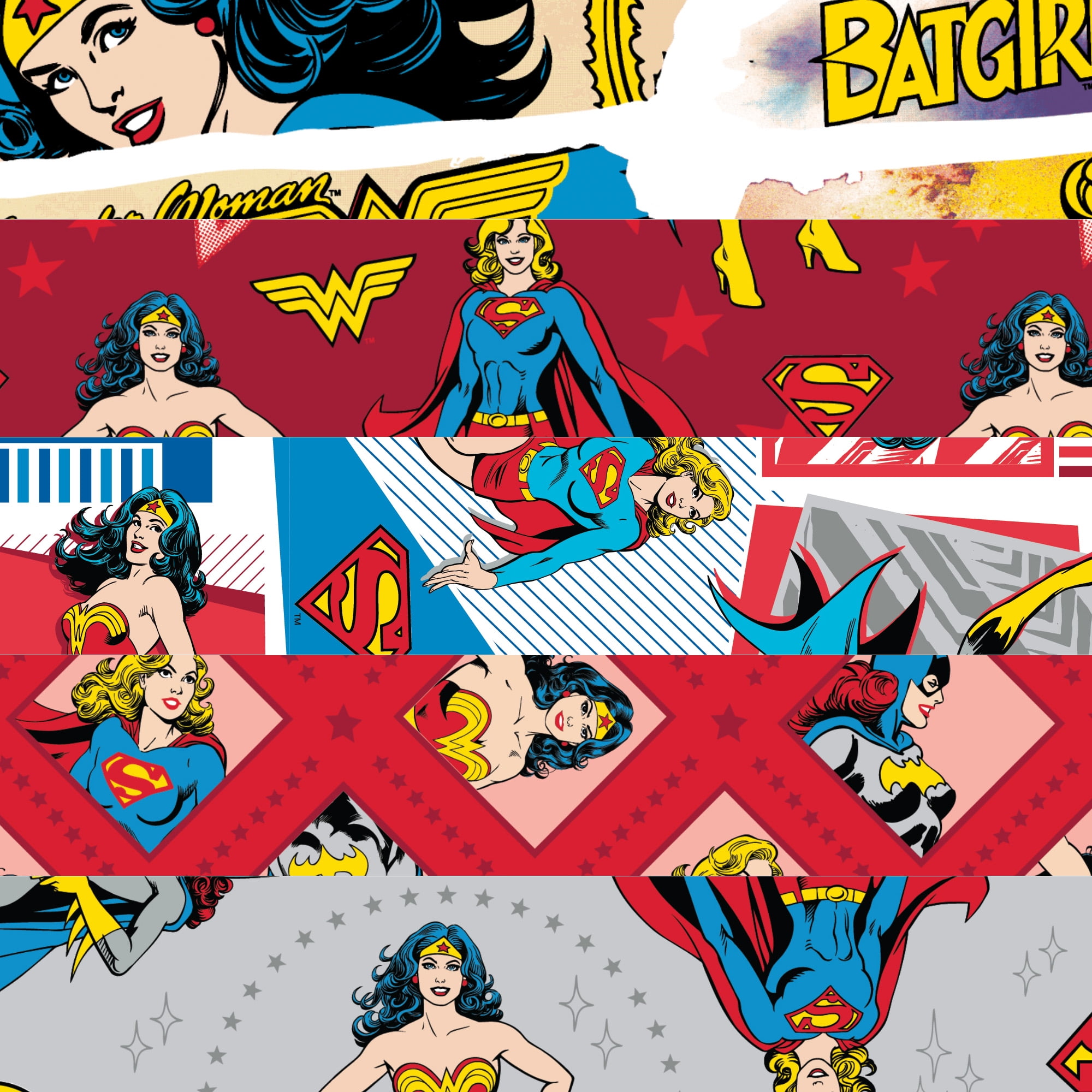 Eugene Textiles Premium DC Comics Wonder Women Heroines,100% Cotton Fat Quarter Bundle, Red