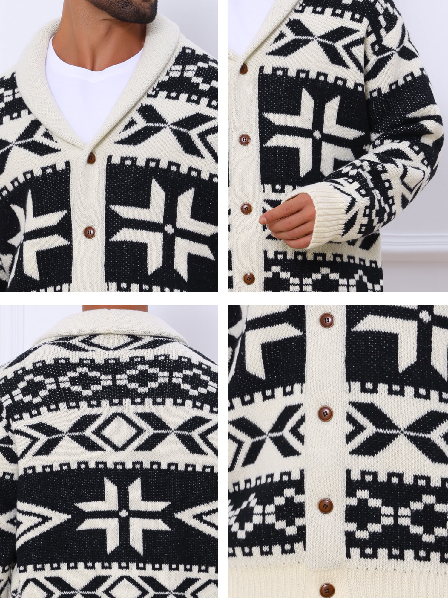 DARING DIVA Men's Shawl Collar Long Sleeved Knitwear Cardigan Sweater 2XL Black Beige