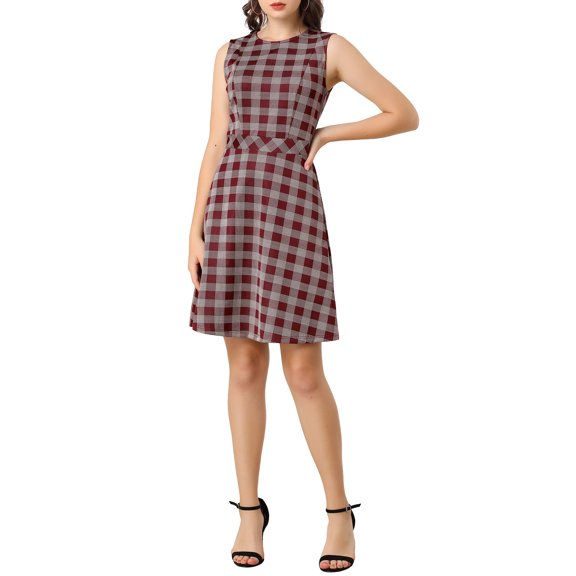 Allegra K Women's Halloween Costume Houndstooth Plaid Above Knee Sleeveless Fit and Flare Dress