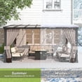 thumbnail image 2 of Gotland 10FTx14FT Outdoor Wall-Mounted Hardtop Pergola, Metal Frame Gazebo with Sloping Sun Panel Roof and Double Curtains for Patio, Garden, Lawn, Khaki, 2 of 8