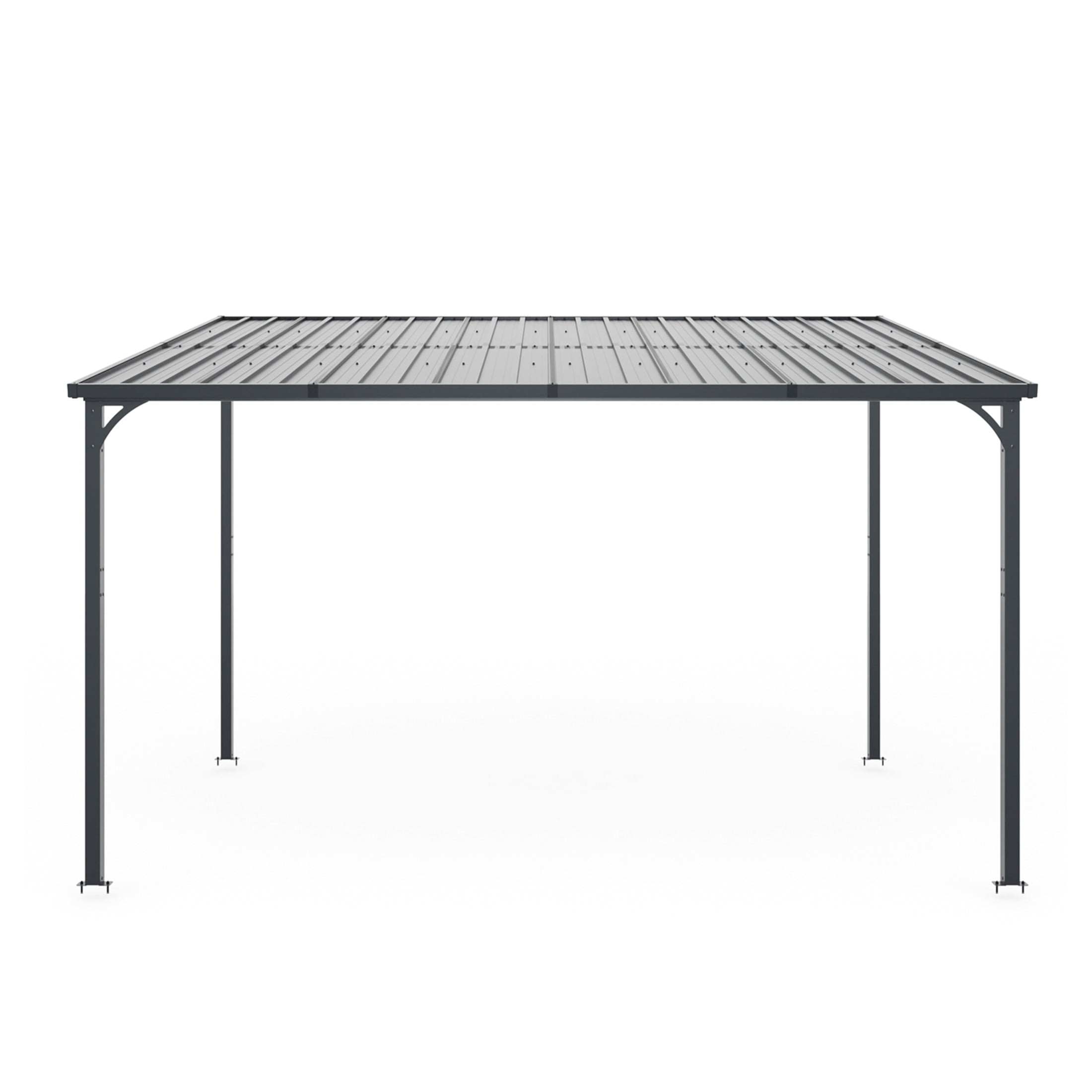 Noble House 12x8 FT Outdoor Hardtop Gazebo Pergola, Large Wall-Mounted Galvanized Steel Lean-To Carport, Black