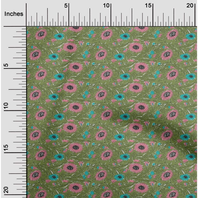 oneOone Cotton Poplin Fabric Leaves & Floral Block Print Sewing Fabric BTY 42 Inch Wide