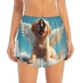 thumbnail image 2 of Rateoe Cute Angel Winged Dog Printed 2 in 1 Women's Workout Shorts for Athletic Gym Running Shorts with Phone Pockets-Small, 2 of 7