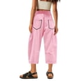 thumbnail image 3 of Lumtrix Womens&nbsp;Capri&nbsp;Pants Barrel Sweatpants Baggy Wide Leg Lounge Pants Summer Travel Pants Beach Vacation Trousers Pink S, 3 of 4