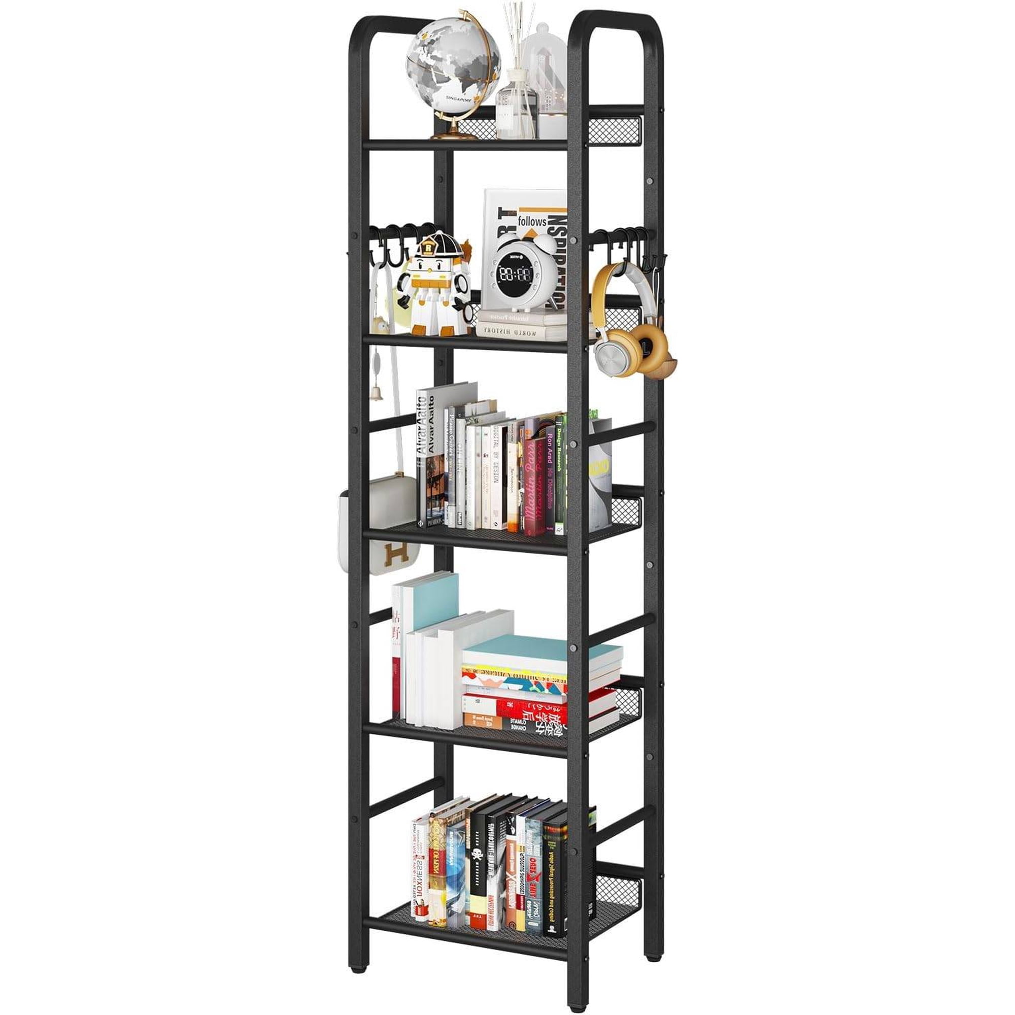 5-Tier Freestanding Bookshelf Metal Frame Display Rack for Living Room Bedroom or Home Office Black