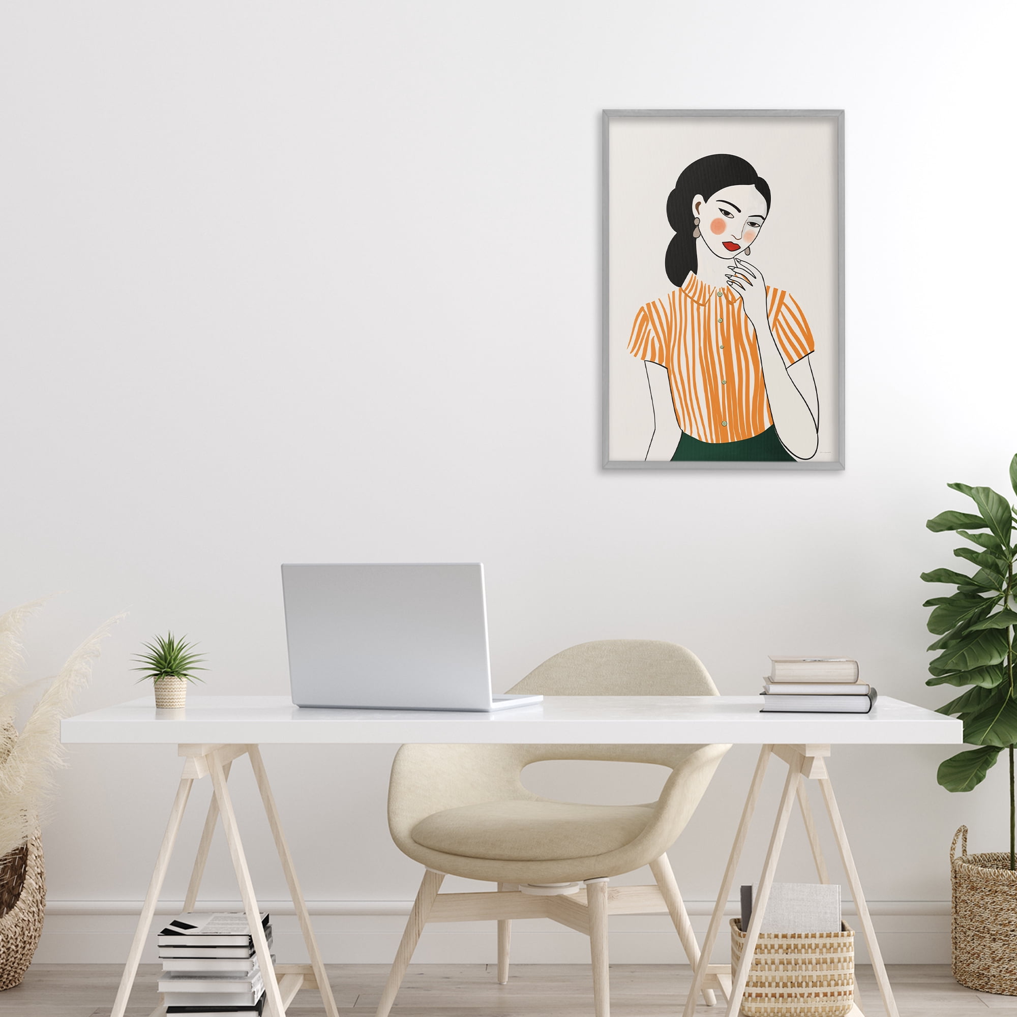 Stupell Industries Woman in Orange Blouse Gray Framed Giclee Art, design by Omar Escalante