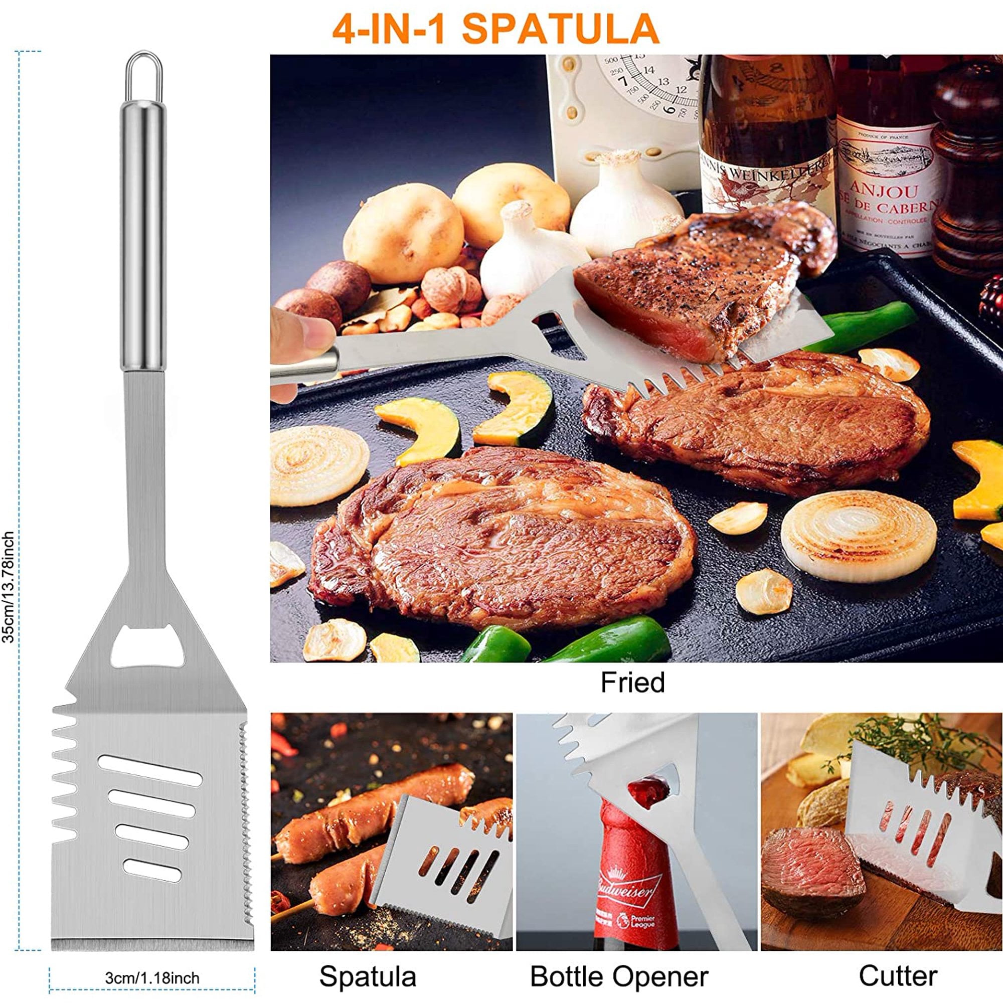 41Pcs BBQ Grill Tool Set, Grill Accessories BBQ Tools with Storage Bag, Extra Thick Stainless Steel Spatula Fork & Tongs, Meat Syringe&Thermometer BBQ Utensils Set for Camping, Outdoor, Backyard Party