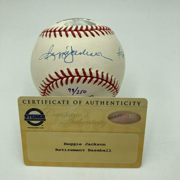 Reggie Jackson Jersey Retirement #44 8-14-93 #9 5-22-04 Signed Baseball Steiner