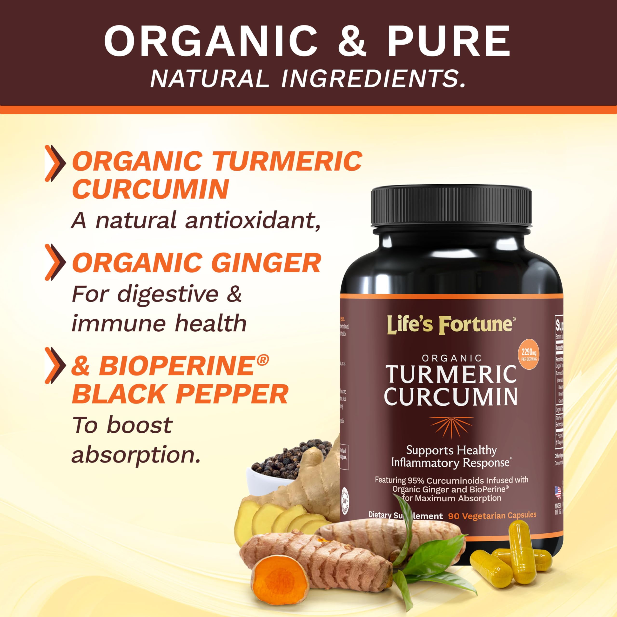 Life's Fortune Turmeric Curcumin Dietary Supplement 90 Capsules - Turmeric Curcumin Tumeric Capsules Antioxidant Immune Liver Support Formula