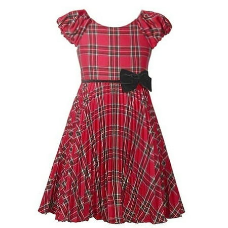 Bonnie Jean Plaid Dress - Bonnie Jean Little Girls Red Plaid Pattern Bow Accent Christmas Dress