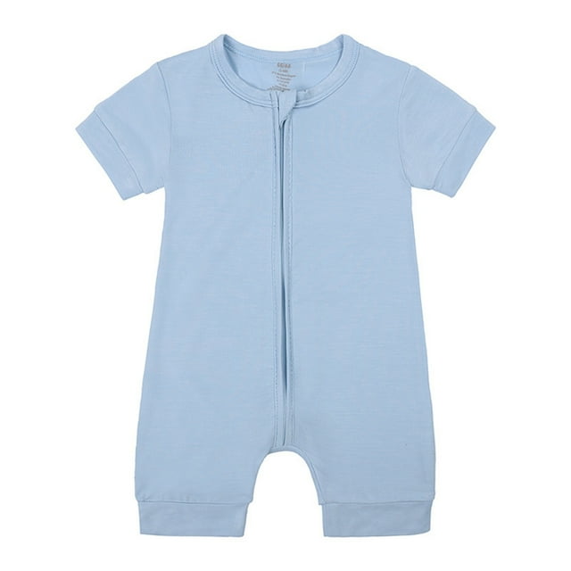 WEIYLL Boys Rompers Zipper Short Sleeve Sleeper Solid Color Summer Crew Neck Light Blue Kids Clothing for 6-12 Months