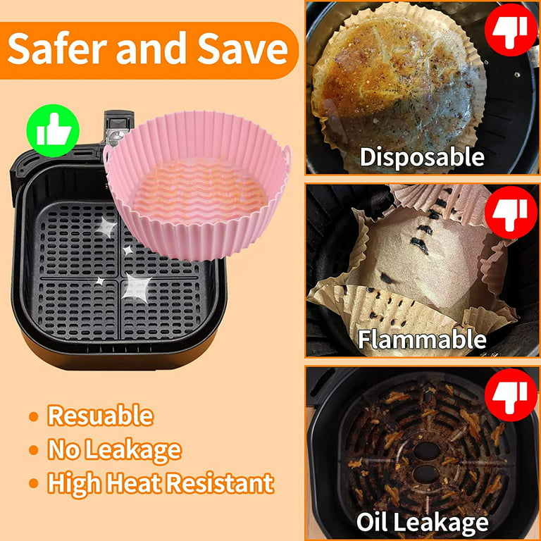 Visland Silicone Air Fryer Liner 7.5/8.5 inch Reusable Air Fryer Silicone  Basket Heat Resistant Easy Cleaning Air fryers Silicone Pot Round for 3 to 5  Qt for Air fryer Oven Accessories 