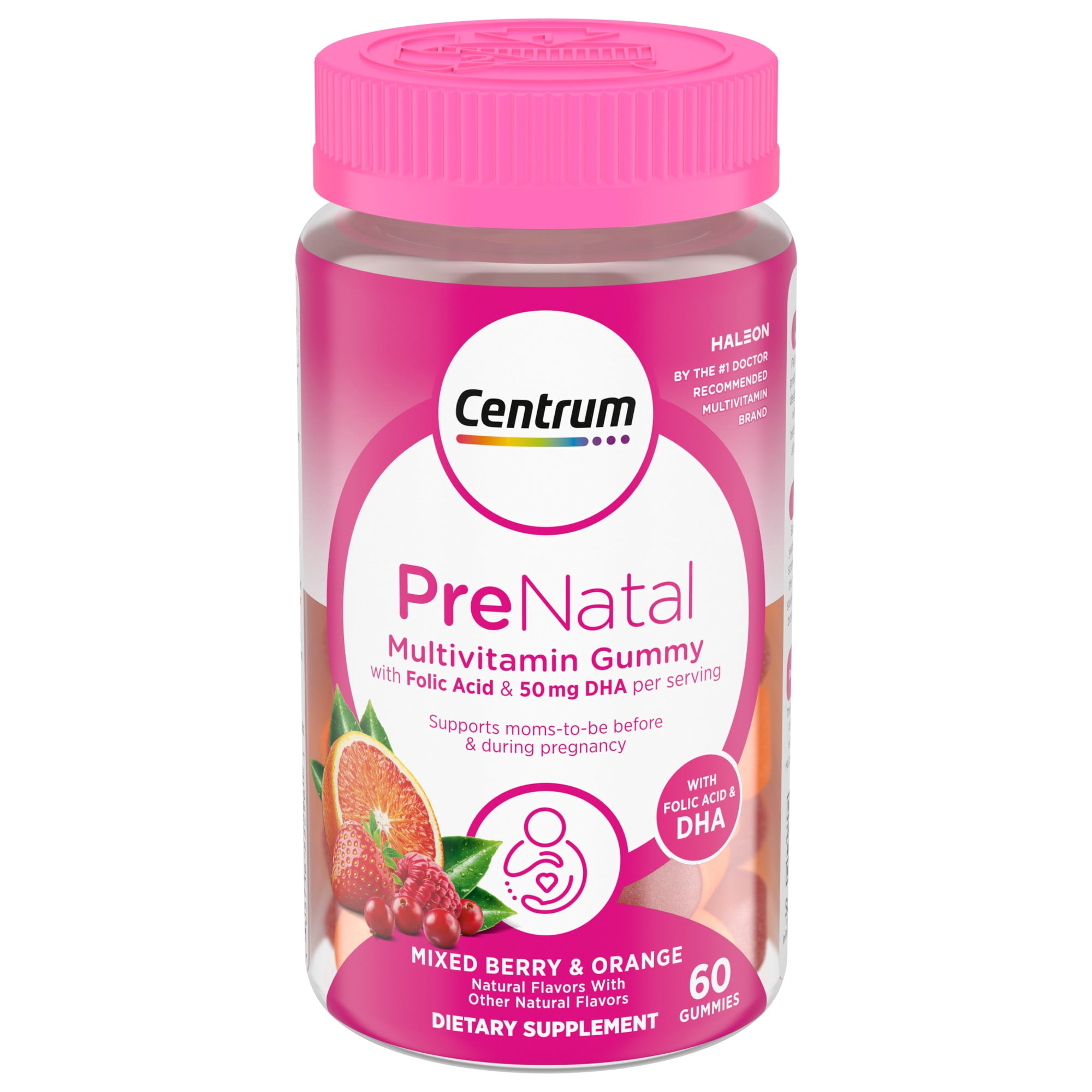 (2 pack) Centrum Prenatal Gummy Vitamins With Dha and Folic Acid, Mixed Berry and Orange, 60 Count